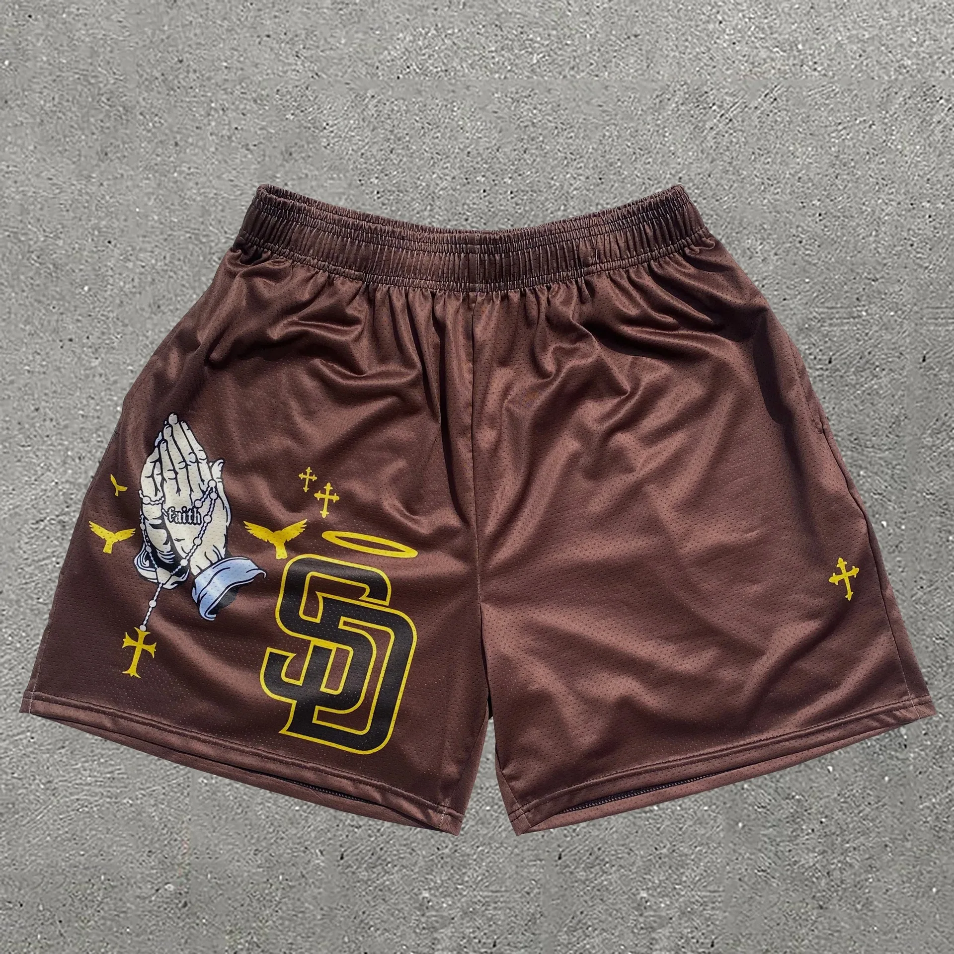 

Mens Athletic Shorts Angel Cross Print 5 Inch Quick Dry Breathable Shorts with Pockets Gym Workout Training Running Activewear