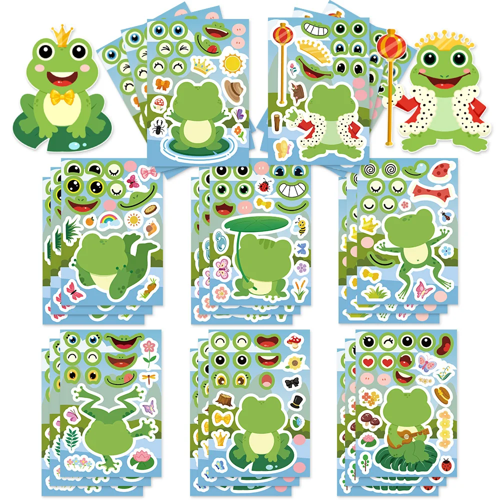8PCS Cute Cartoon Frog Collage Fun Puzzle Stickers DIY Puzzle Account Manual Decoration Mobile Tablet Decoration Stickers