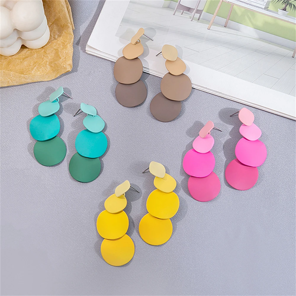 Korean Round Acrylic Earrings Women Fashion Cute Geometric Dangle Earring Colorful Macaron Tassel Earrings Jewellery Accessories