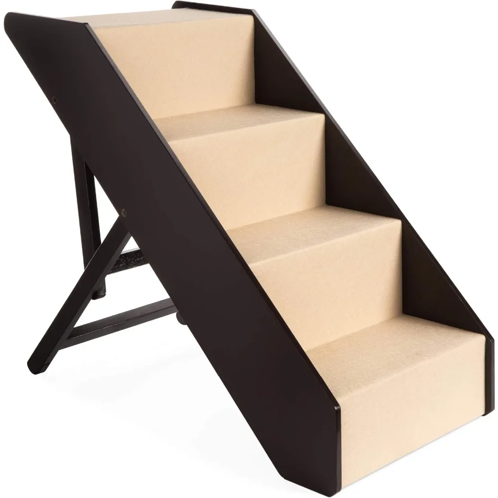 

4-Step Foldable Adjustable, Non-Slip Wide Wooden Pet Stairs for Living Room, Bedroom, Dog & Cat Sizes