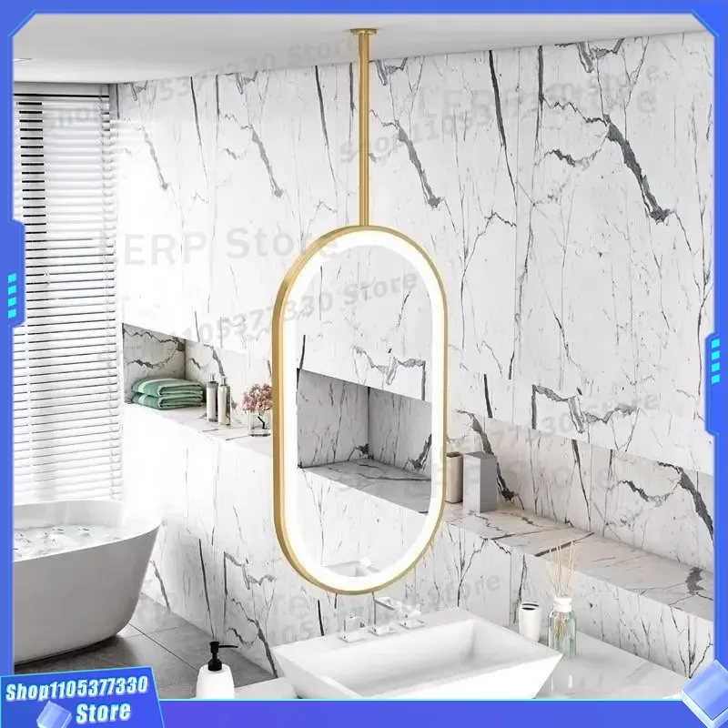 Modern Oval LED Bathroom Mirror with Touch Switch Suspended Ceiling Light for Dressing Table Bedroom Villa Hotel Decor Luxury