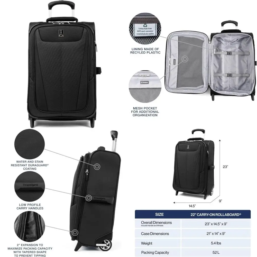 Lightweight Expandable 2-Wheel Carry-On Luggage Suitcase for Men and Women, Black, Ideal for Travel, Carry On 2, Softside Uprigh