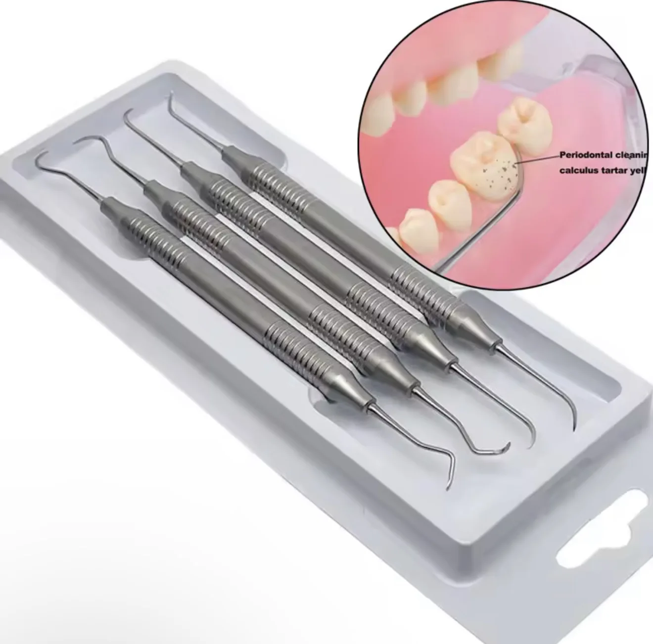 DENILK 4-teiliges Zahnsteinentfernungs-Set, Professionelle Edelstahl-Zahnreinigungswerkzeuge zur Zahnsteinentfernung, Zahnärztliches Design für Mundpflege