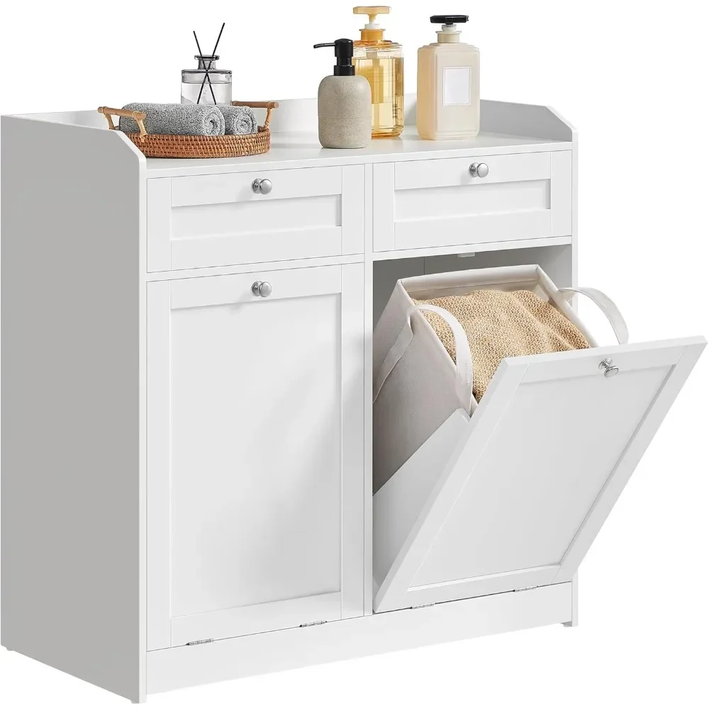 

Bathroom Laundry Cabinet with Basket, with 2 Drawers and 2 Hidden Laundry Hampers, Freestanding, Tilt-Out Laundry Baskets