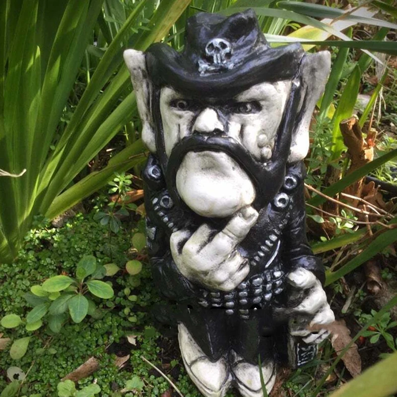 Lemmy Rock Icon estatua de Lemprechaun, escultura artesanal de resina, dedo vaquero, enano, adornos de jardín, decoración de gnomos de césped de