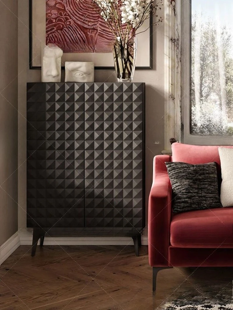 cabinet integrated against the wall, light luxury, high-end sense, antique door cabinet, living room locker, tea cabinet