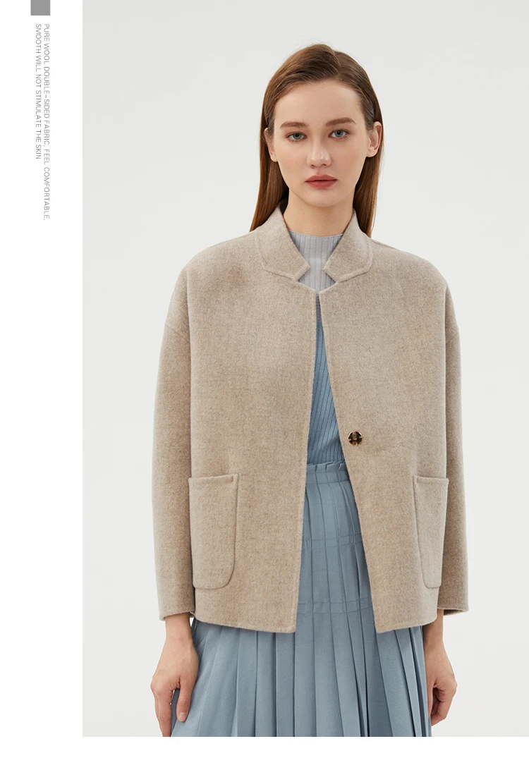 CAIXINGLE Herbst- und Winterneuer Damenmantel 100% Reine Wolle Wendbarer Wollmantel Stehkragen Schwalbenschwanz-Damen-Crop-Top – Detail 13