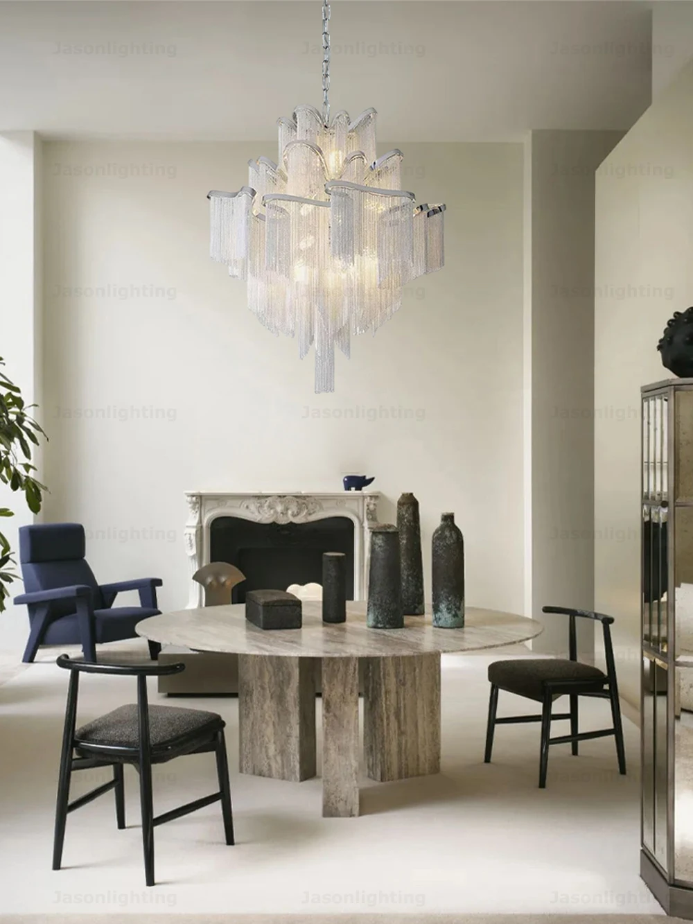 Black Gold Chrome Aluminum Chain Dimmable LED Pendant Light