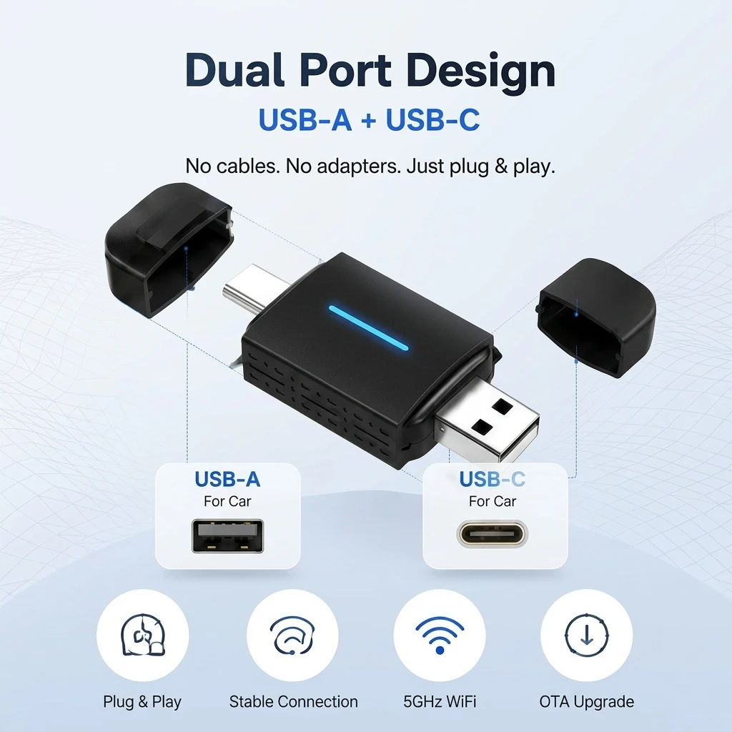 2026 Kabelloser Apple CarPlay Android Auto Bluetooth Auto-Adapter für iPhone Mini 2-in-1 USB-C Dongle Autozubehör Plug-and-Play – Detail 2