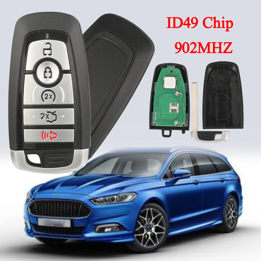 

jingyuqin Remote Smart Proximity Car Key FOB M3N-A2C93142600 902Mhz ID49 Chip For Ford Mondeo Mustang Fusion
