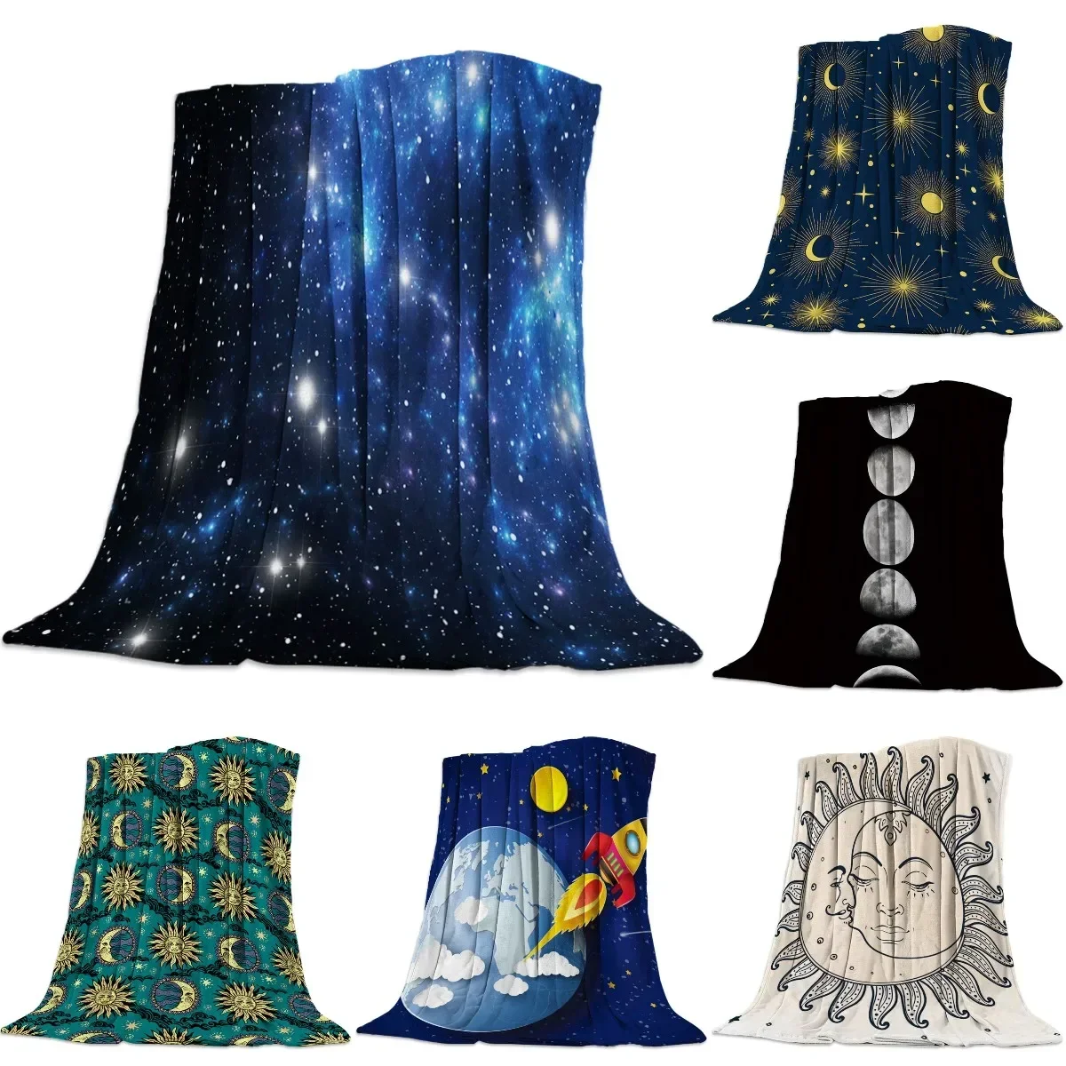 

Солнце и Луна Планета Небесно-Голубой Галактика Фланелевые Пледы King Queen Полный Размер для Кровать Диван Диван Супер Мягкий Теплый Легкий Вес