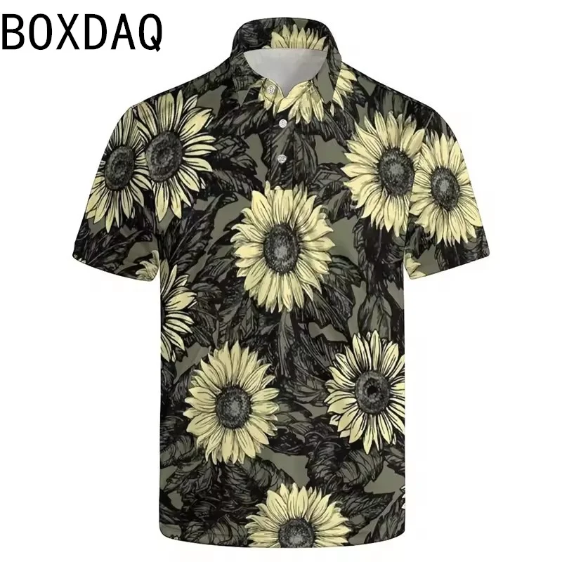 Men's Hawaiian Beach Vacation Polo Shirt Plus Size 6XL Men Summer Short Sleeve Casual Sport Shirt Fashion Lapel Button Polos