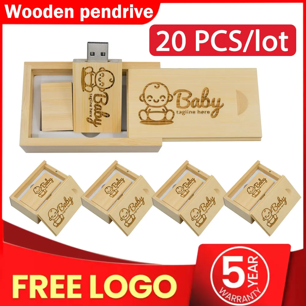 20PCS Free Custom Logo Wooden USB 2.0 wood usb flash drive pendrive 4GB 8GB 16GB 32GB 64GB memory stick wholesale for wedding