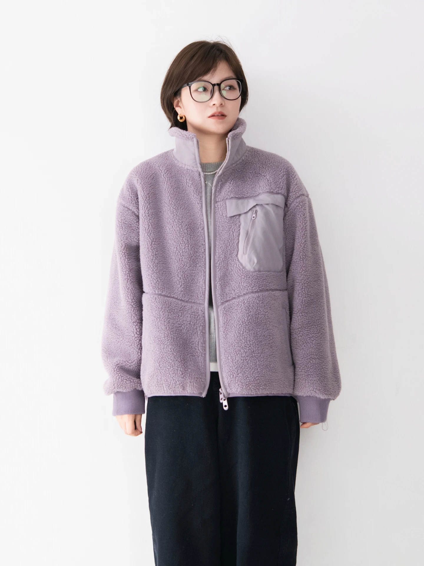 

Thiened Lamb Velvet Cotton Jaet Women's Simple Sli Long Sve Stand Collar Commute Pure Color Outerwear Coat