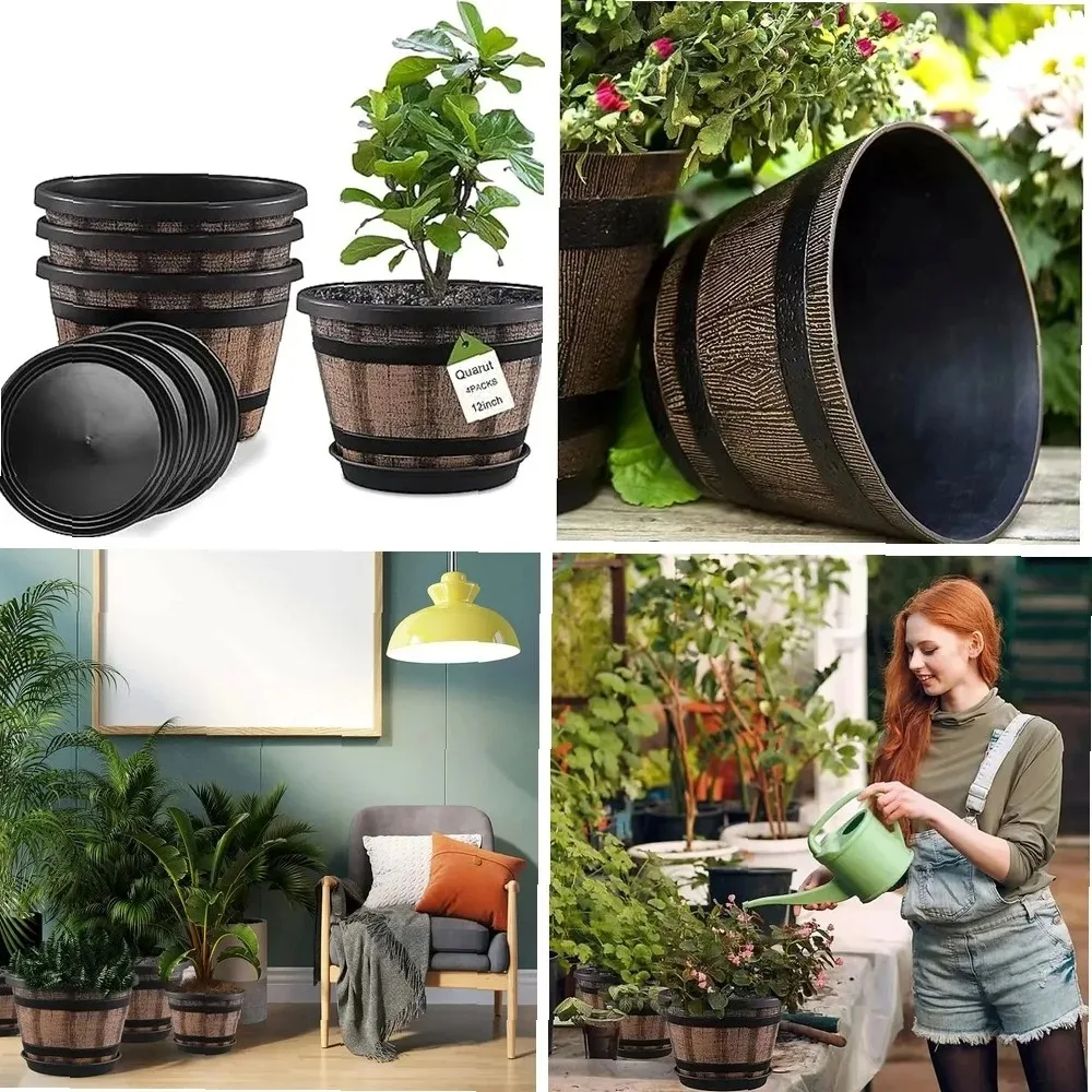 

Plastic Planters Designed To Mimic Wine Barrels Are Suitable for Indoor and Outdoor Garden Home Plants