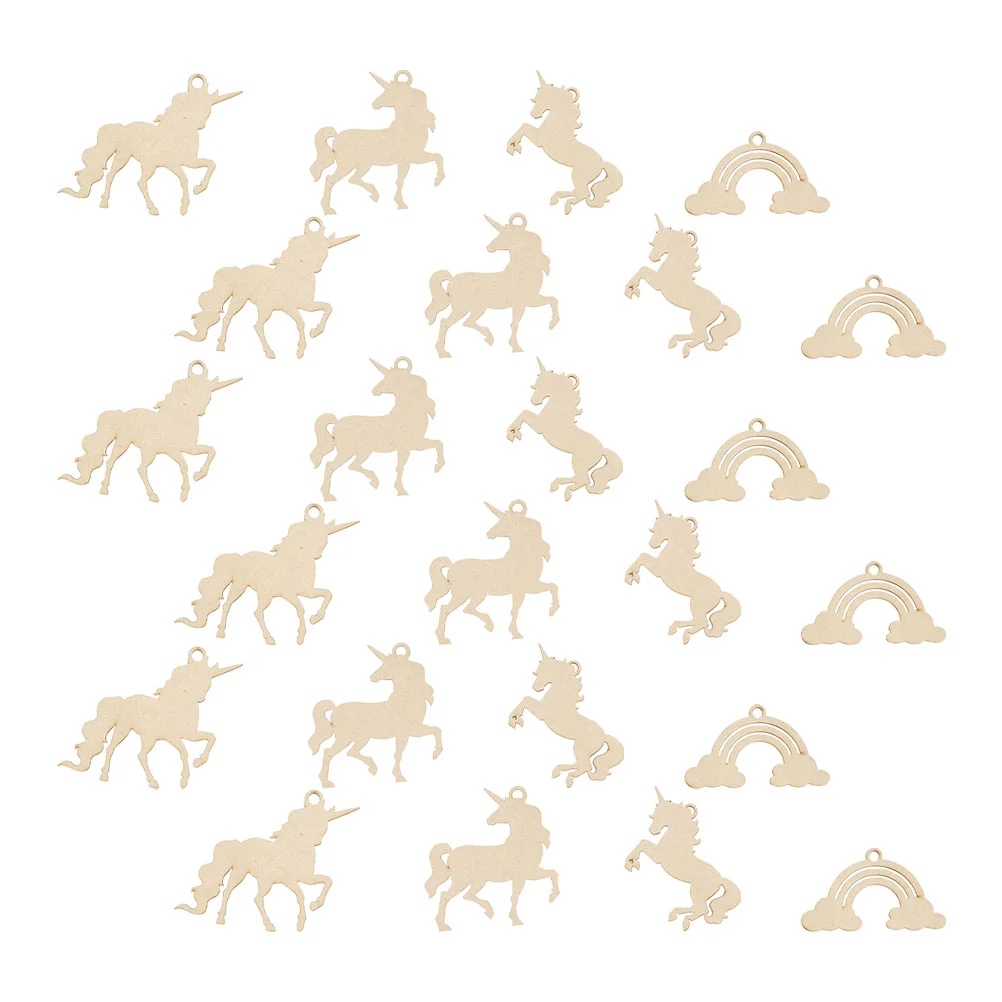 Unicorn Chips Toys Wood Slices for DIY Crafts Unfinished Rainbow Shapes Wooden Shaped Cutout Party Ornaments Child Kids Cutouts