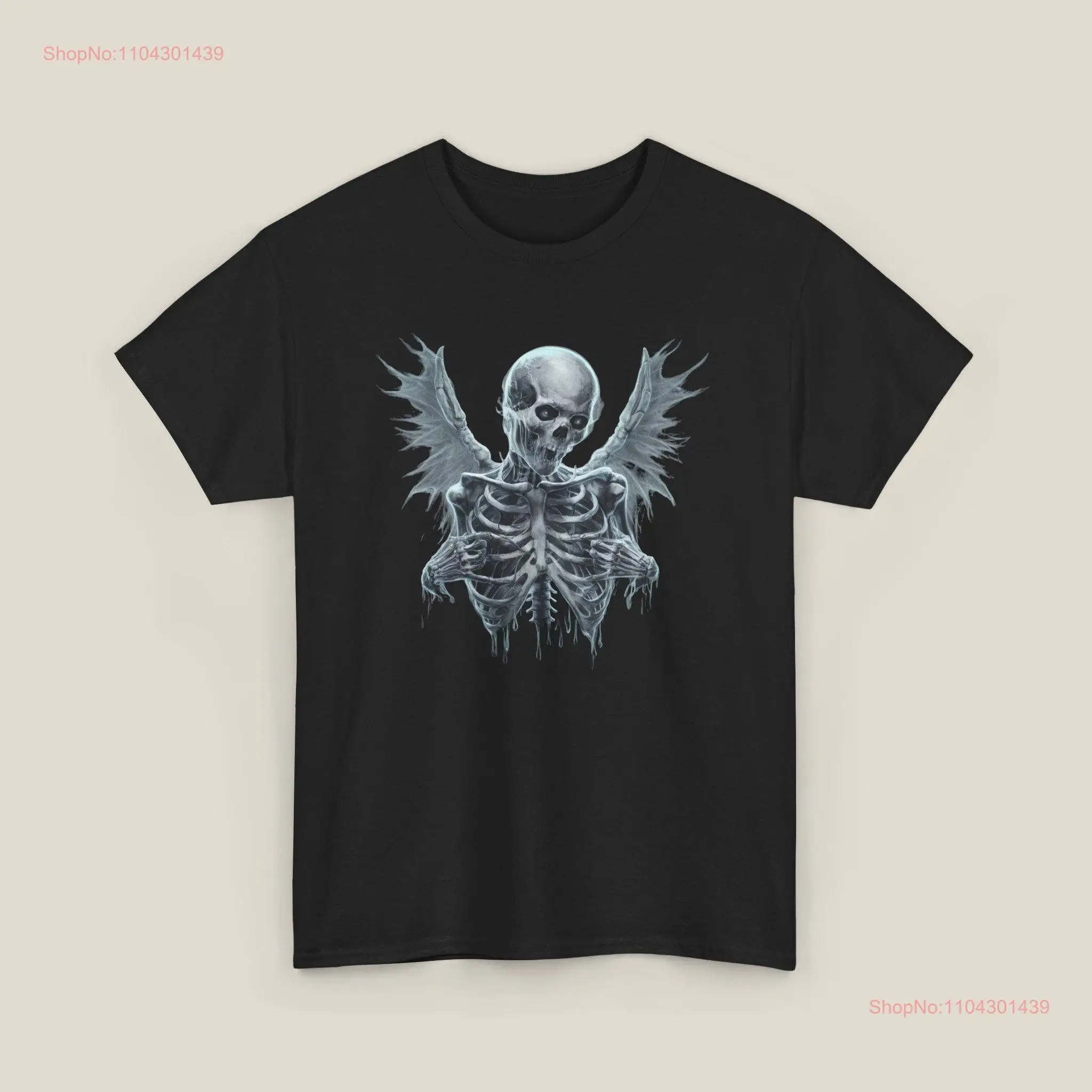 Skeleton With Wings Ripping Rib Cage Vintage 90s T Shirt Retro Skull Scary long or short sleeves