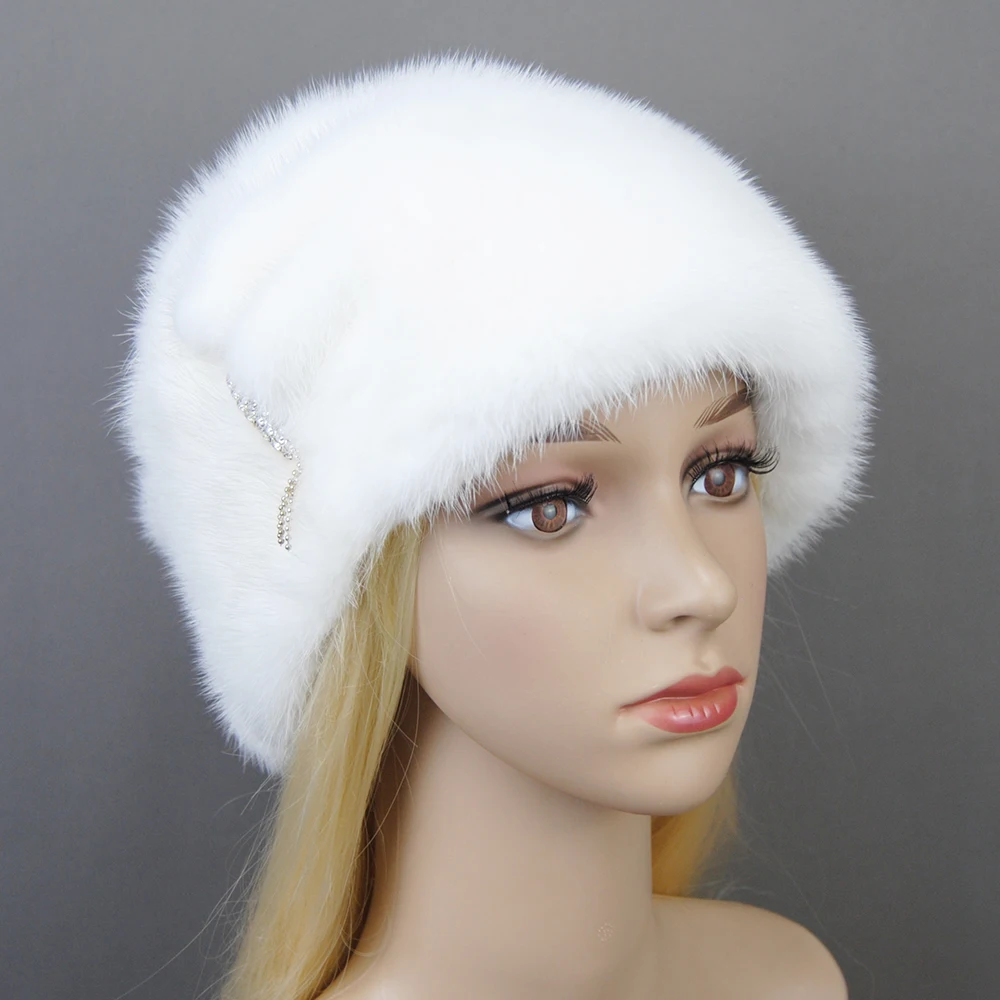 Modne czapki z prawdziwego futra norek na zimę 2026, damskie, z pomponami z futra norek, eleganckie, luksusowe, wysokiej jakości czapki beanie dla pań. — zdjęcie 2