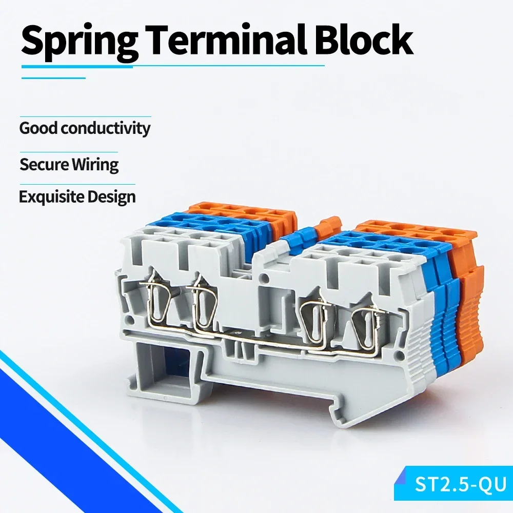 Din Rail Terminal Block 10Pcs ST-2.5-QUATTRO Wire Connectors Return Pull Type 4 Conductors Spring Wiring Terminal Blocks