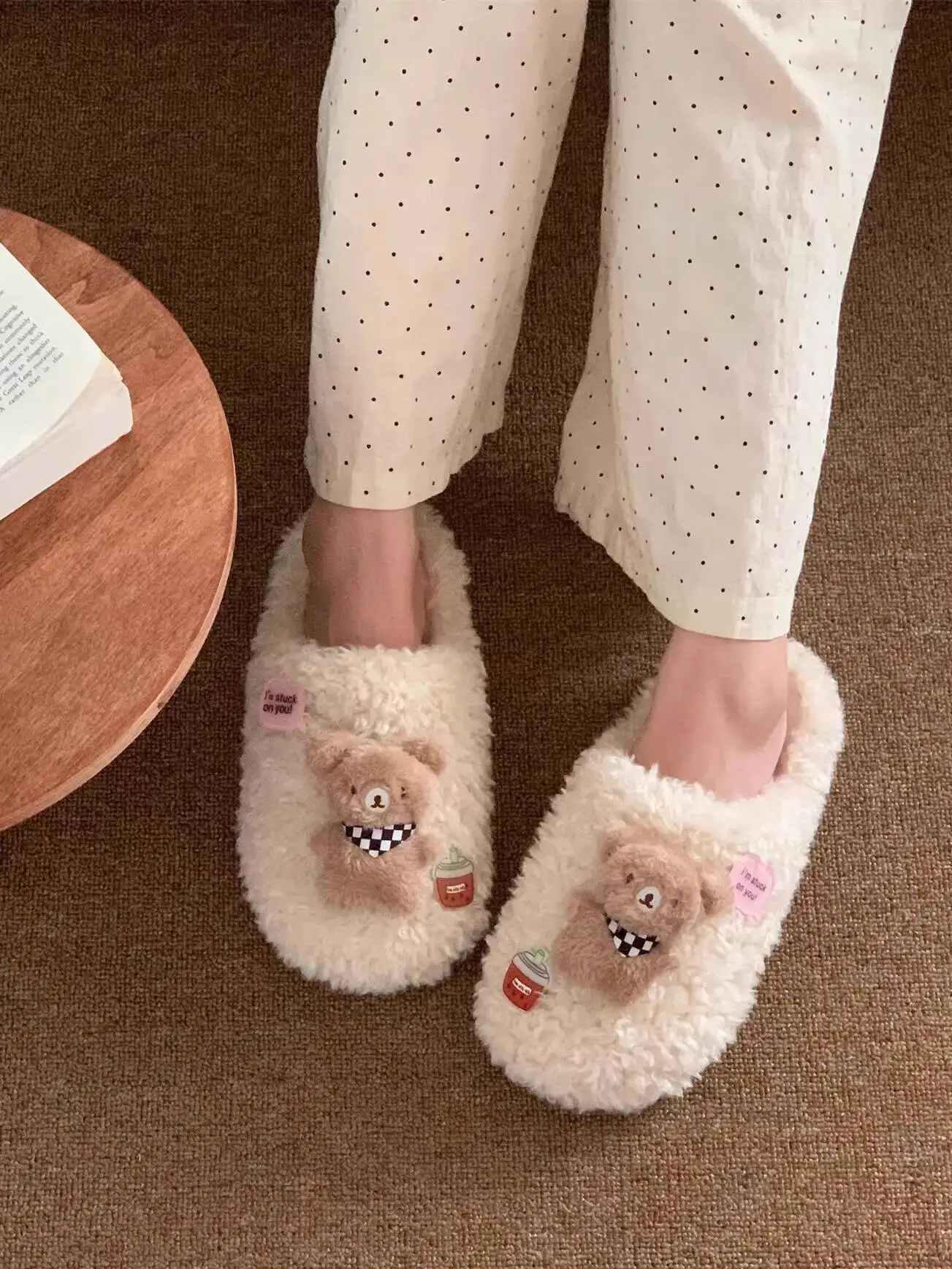 

Women Slippers 2025 Autumn Women Home Slippers Winter Soft Women Slippers Scarf Bear Design Cute Warm Non-Slip Indoor Household