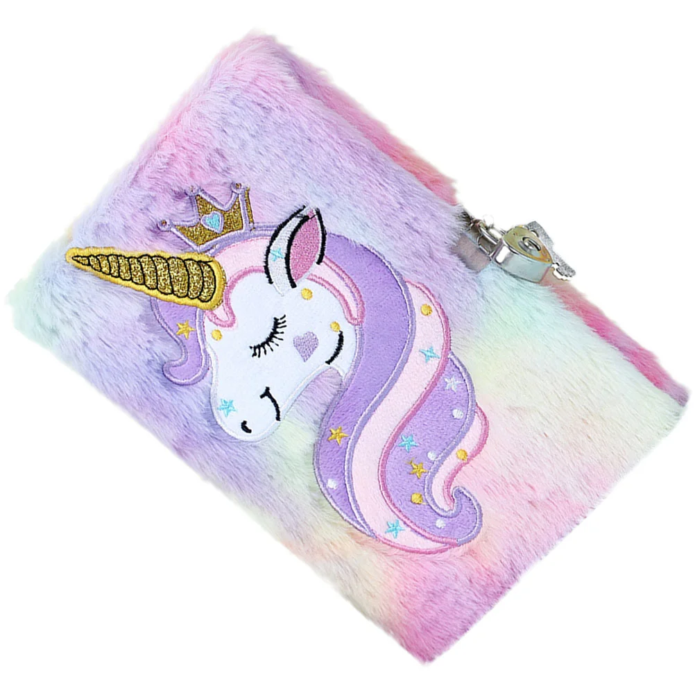 

Diary with Lock Fluffy Notebook for Girls Plush Cover and Key Lockable Decorative Unicorns Pattern Notepad Notepads