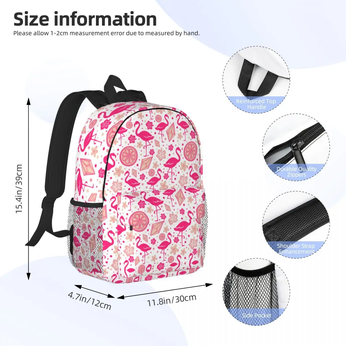 Mochila de laptop padrão flamingo rosa, bolsa casual para estudantes universitários bolsas, vibes flamingos, homens e mulheres, fofas, verão