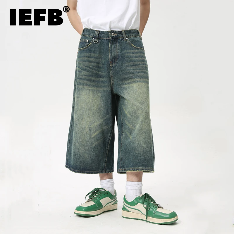 

IEFB High Street Calf-Length Pants Denim Men's Shorts Straight Zipper Causal Wide Leg Male Trousers New Chic Summer 2024 8825