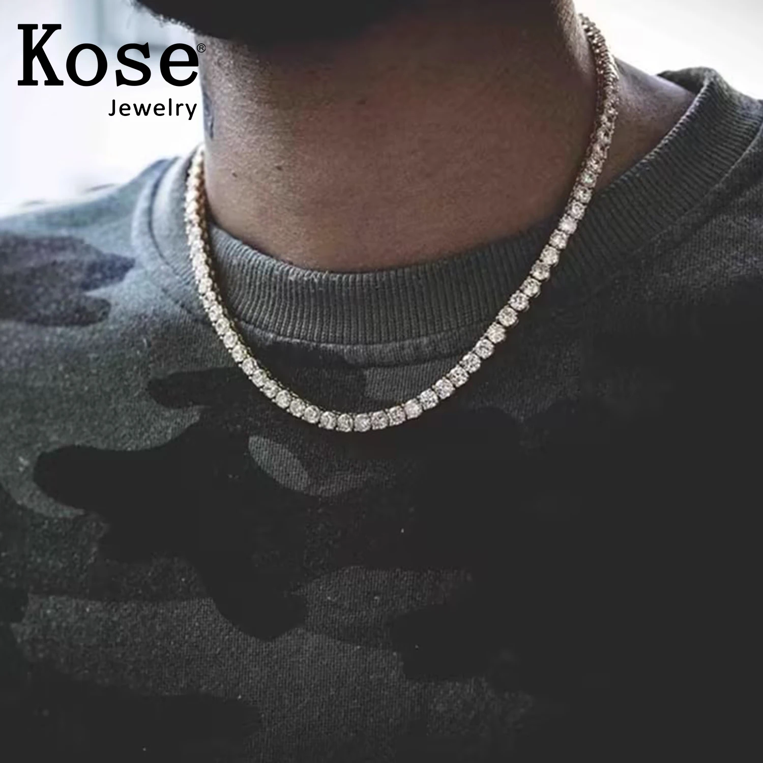 KOSE Hip Hop Jewelry Cubic Zirconia Iced Out Tennis Chain Sparkling Necklace for Men and Women