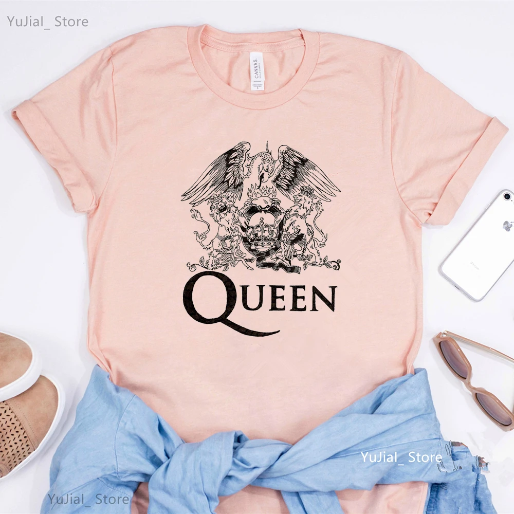 Freddie Mercury Graphic Print Pink/Gray T Shirt Women\'S Clothing Rock Queen Band Tshirt Femme Hip Hop Music Lover T-Shirt Female