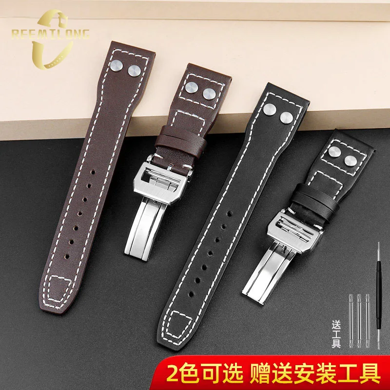 Cowhide lea/ther watch strap 22mm with rivet black brown blue men women replacement watchband Accessories For IWC pilot mark-xx