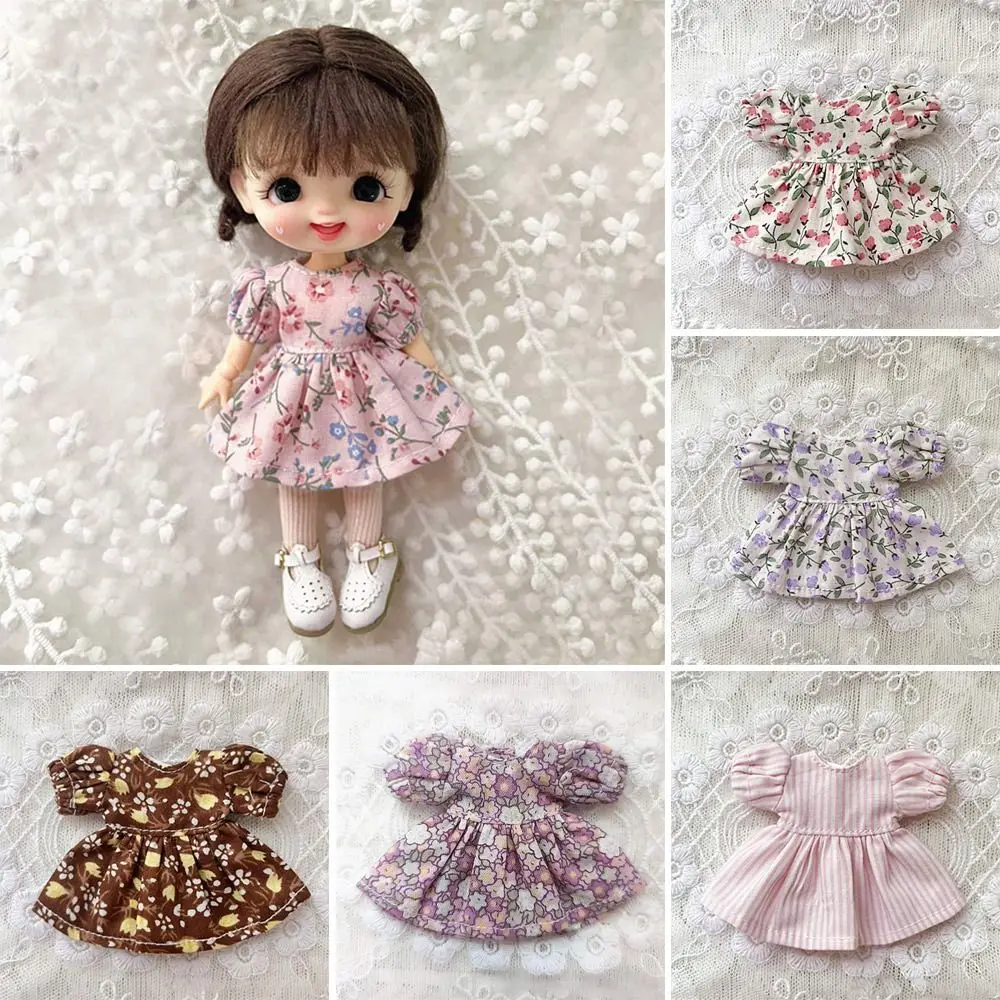 Handmade Printed Dresses Lotus Leaf Sleeve Fashion Dolls Outfits Dresses Multi-styles Accessories Doll Clothes Skirt