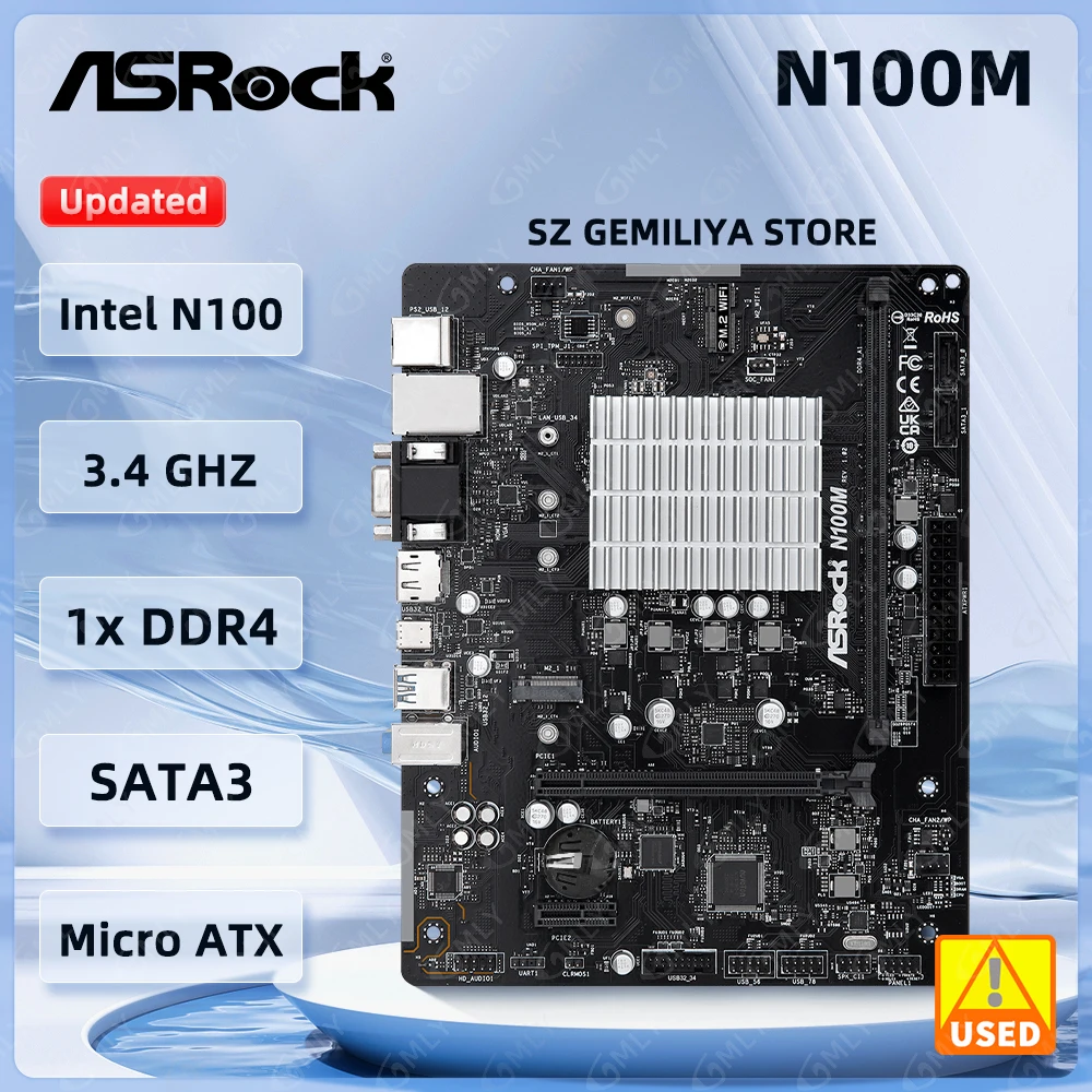 

ASROCK N100M Motherboard Intel Quad-Core Processor N100 DDR4 2x SATA3 M.2 USB 3.2 HDMI Micro ATX