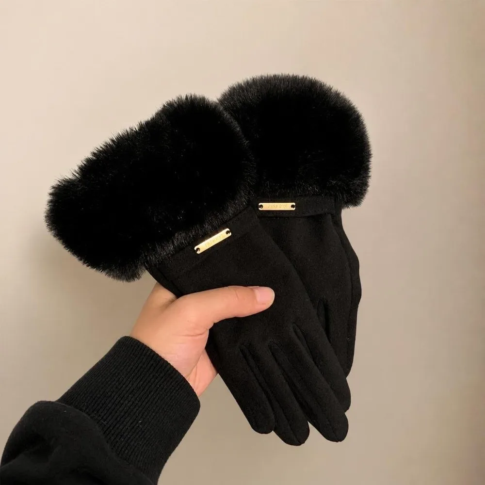 Plus Velvet Lining Winter Touch Screen Gloves Thickened Elastic Cuff Warm Suede Gloves Touchscreen Windproof