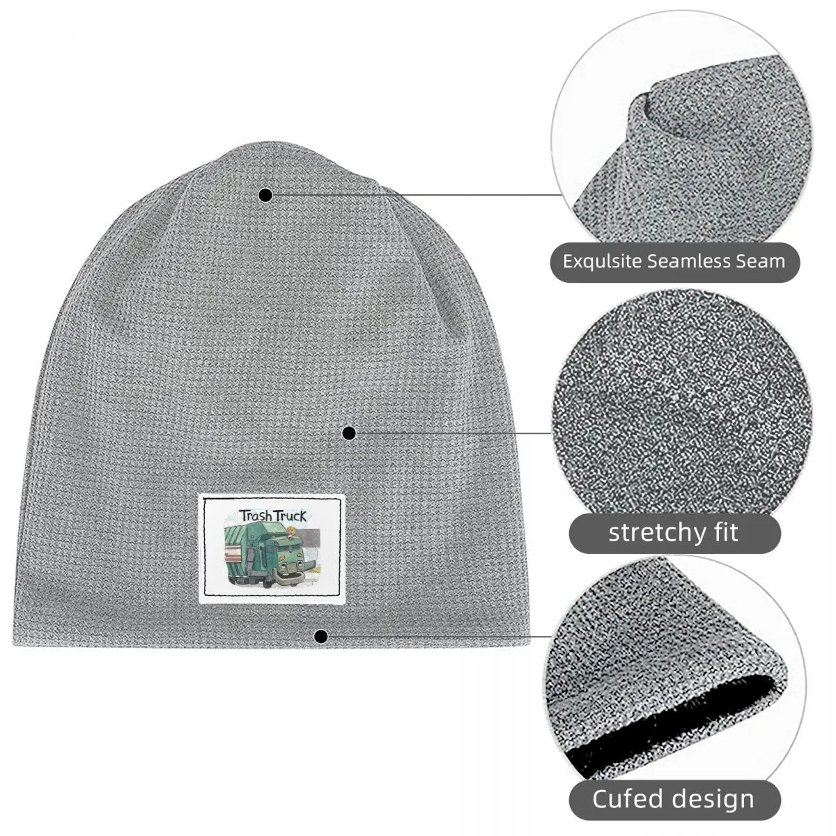 Trash Truck Cartoon Netflix Waffle Knit Fleece Lined Beanie with PU Leather Patch Unisex Warm Winter Soft Cap
