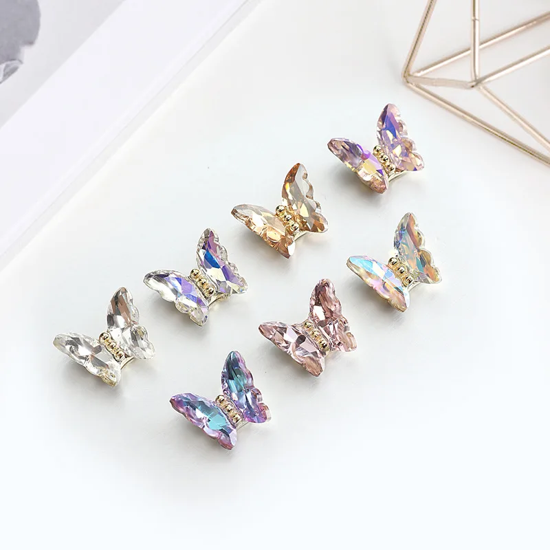 10pcs/Bag Cute French Ice Permeating Crystal Butterfly Nail Accessories Texture Sparkling 3D Nail Art Charm Decoration Wholesale