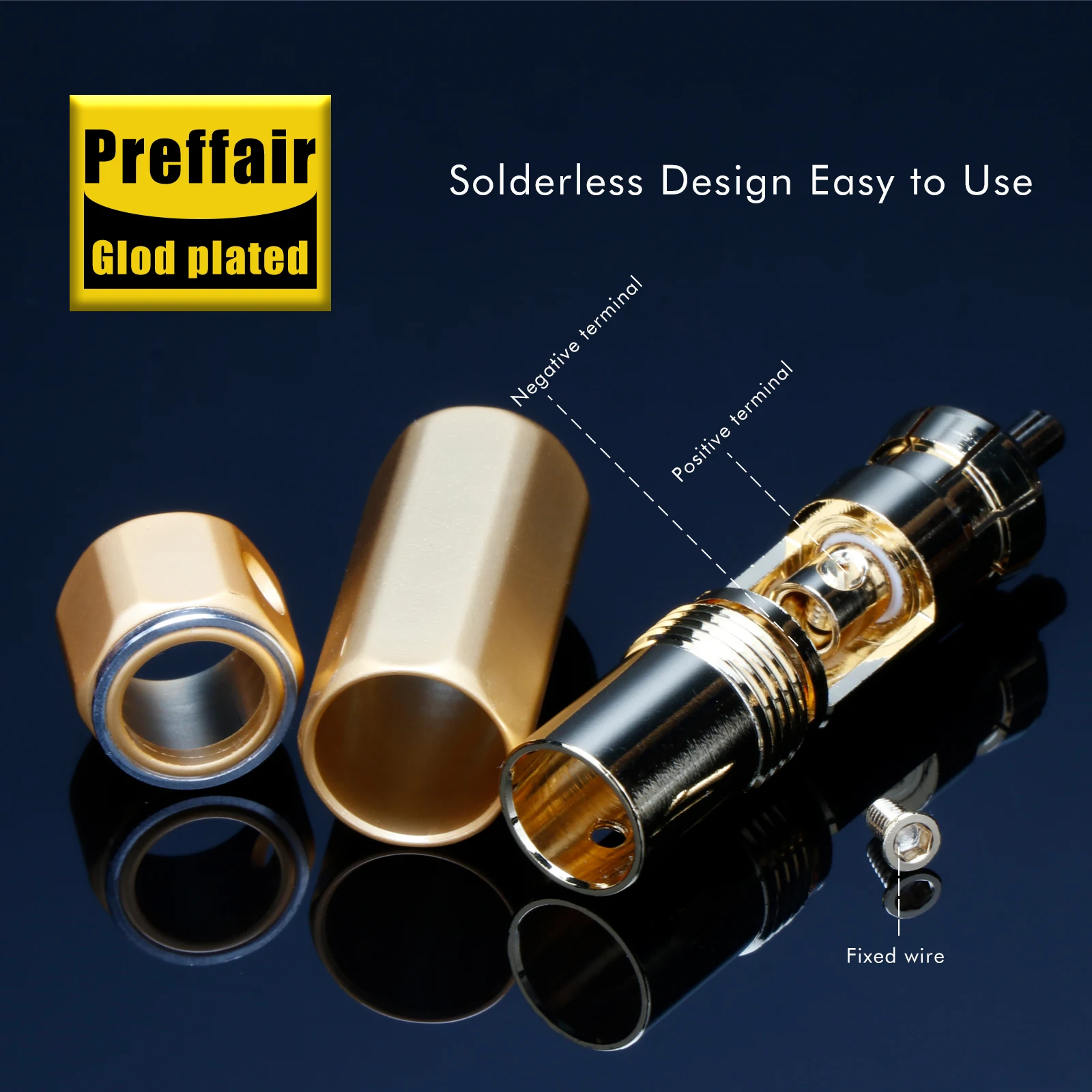 Musical Sound RCA Plug Connector HiFi 24K Gold Plated RCA Plug Terminal Male Audio Jack Lotus Adapter Self-locking Shielding