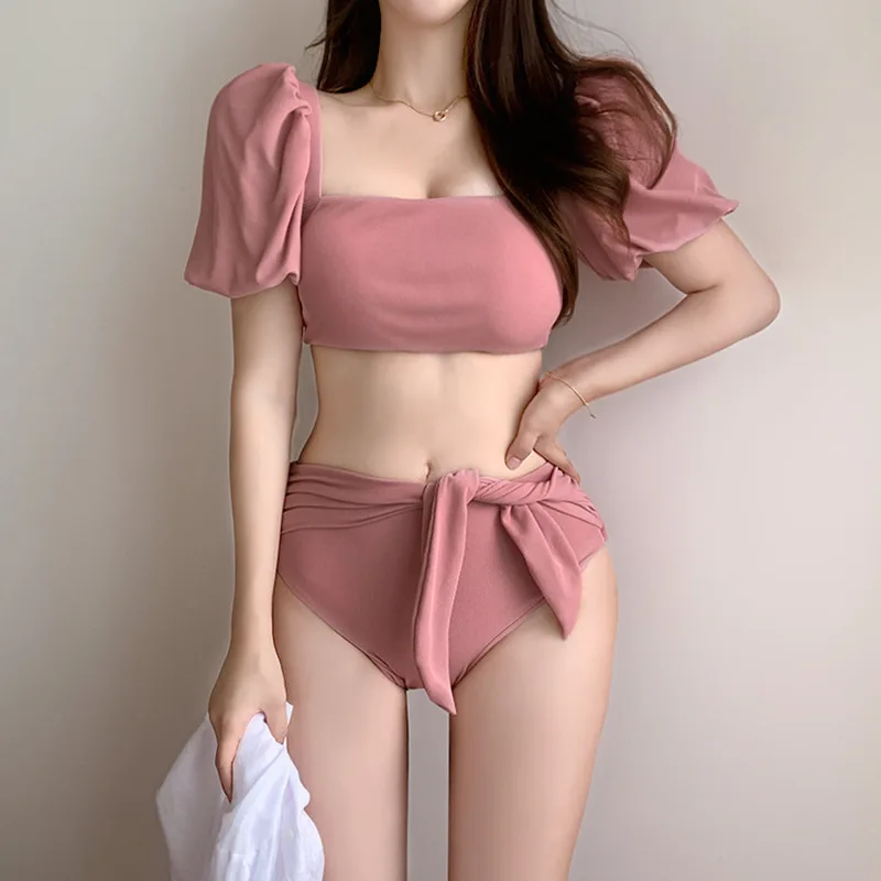 

Swimsuit 2022 Woman Two-Piece Set Triangle BikiniS High Waist Korean Women's Solid Bikini Hot Spring Bathing Suit