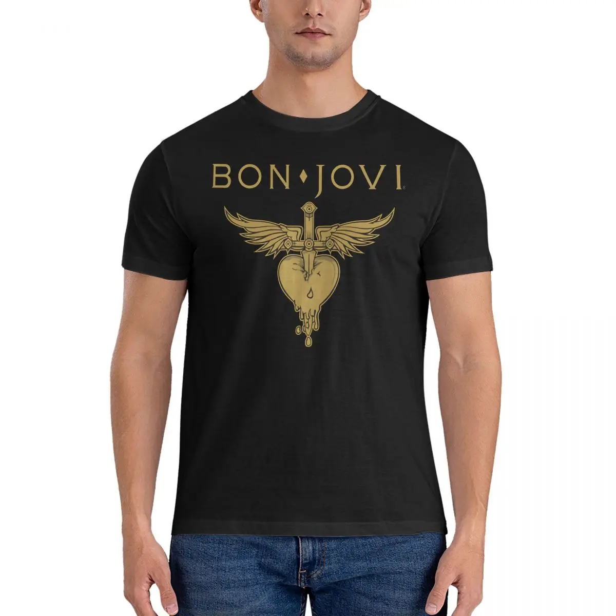 Unique Heart T-Shirts Men Crewneck 100% Cotton T Shirt B-Bon band Jovis Short Sleeve Tees Printed Clothing