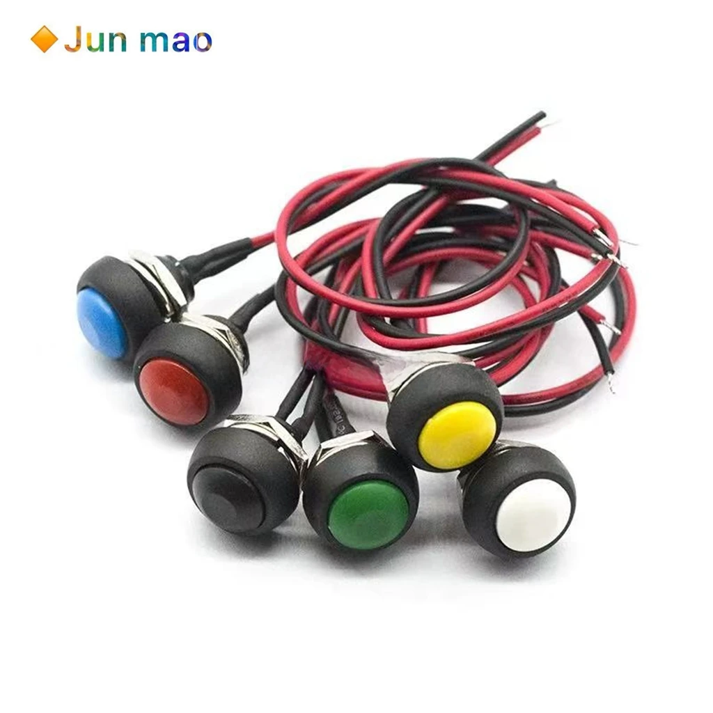 1PCS PBS-33B unlocked circular self resetting small power switch with wire, waterproof button switch opening 12mm