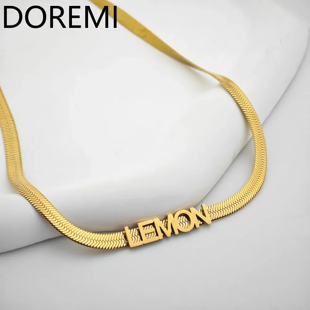 DOREMI – pendentif bulle personnalisé, chaîne à chevrons en acier inoxydable, collier avec nom