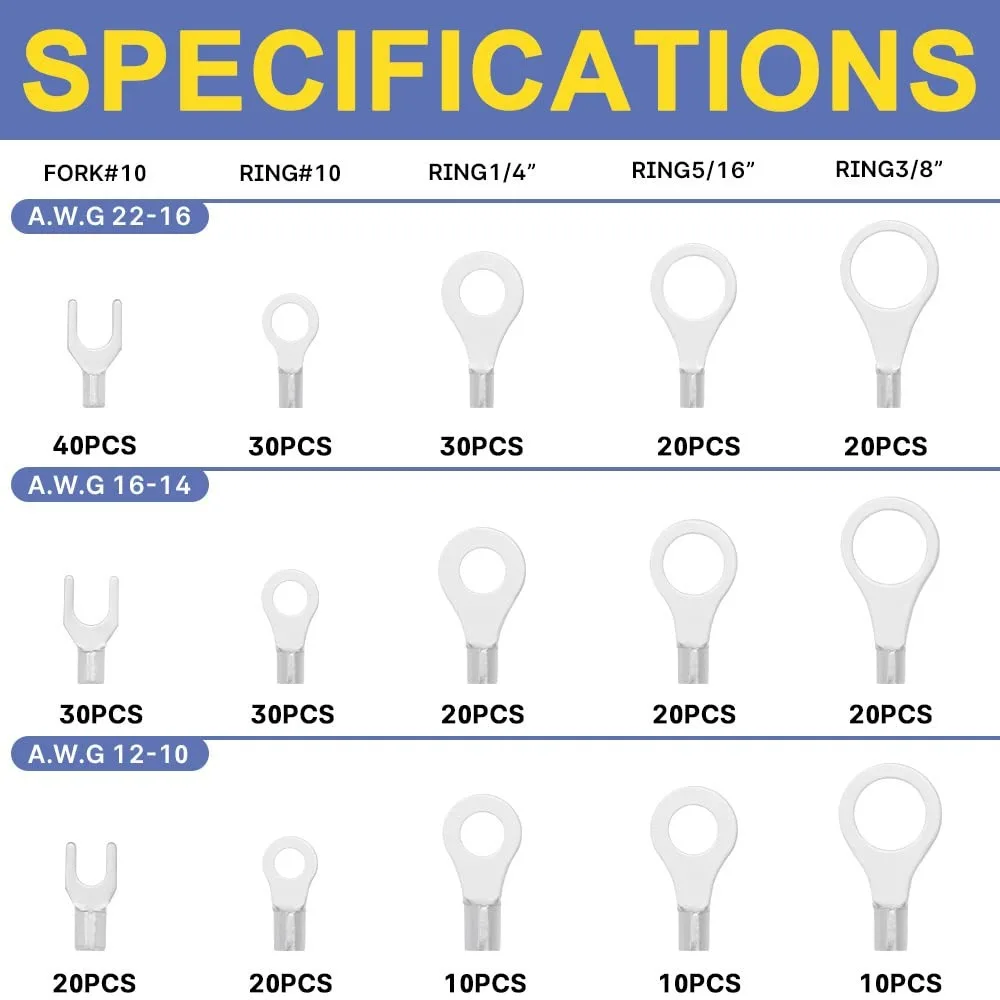 330Pcs Non-Insulated Ring Fork U-type Brass Terminals Assortment Kit Cable Wire Connector Crimp Terminals