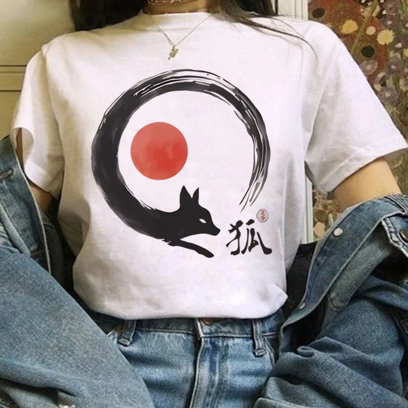 

Harajuku Cute Fox Printed Cartoon T-Shirt Kawaii Summer Street Basic Top Women's Short Sleeve Regular Versatile White T-Shirt