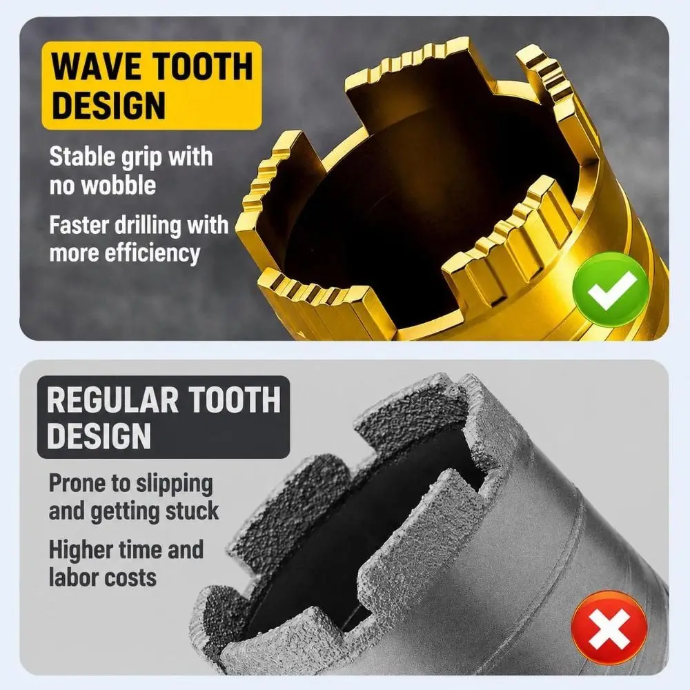 Wet Dry Drilling Diamond Core Drill Bit Anti Jam Cutting Threaded Connection Concrete Core Drill Wave Tooth