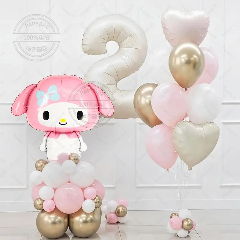 56pcs Kawaii Anime My Melodys Girl Birthday Party Decoration With Number love heart Foil Globos Baby Shower Party Supplies