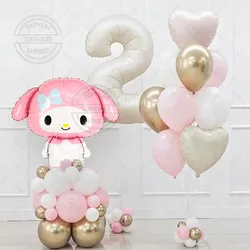 56szt Kawaii Anime My Melodys Girl Dekoracja urodzinowa z numerem miłość serce Folia Globos Baby Shower Party Supplies