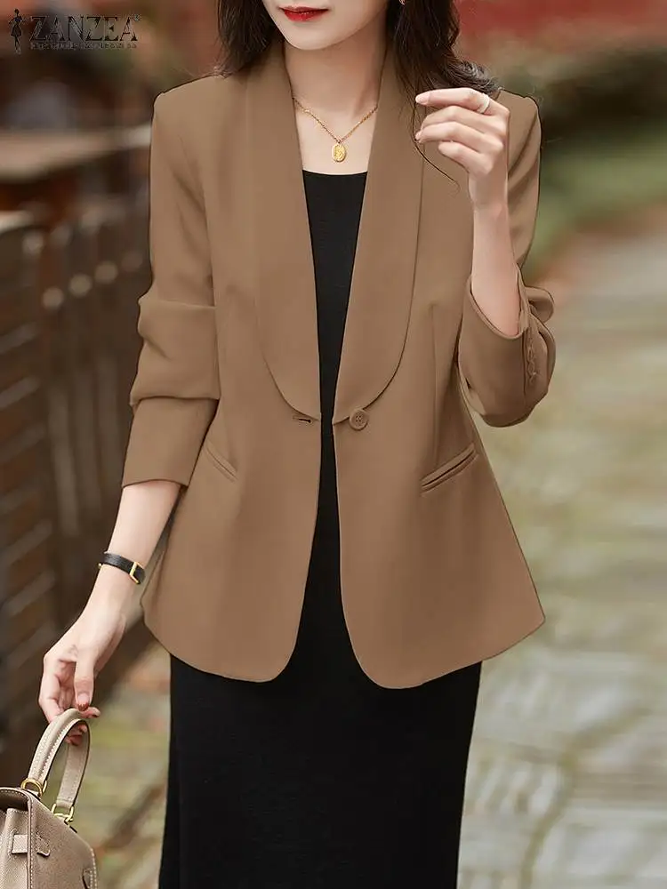 Elegant Women Long Sleeve Office Work Blazer 2023 ZANZEA Autumn Fashion Solid OL Suits Jackets Casual Loose Thin Coats Outwear