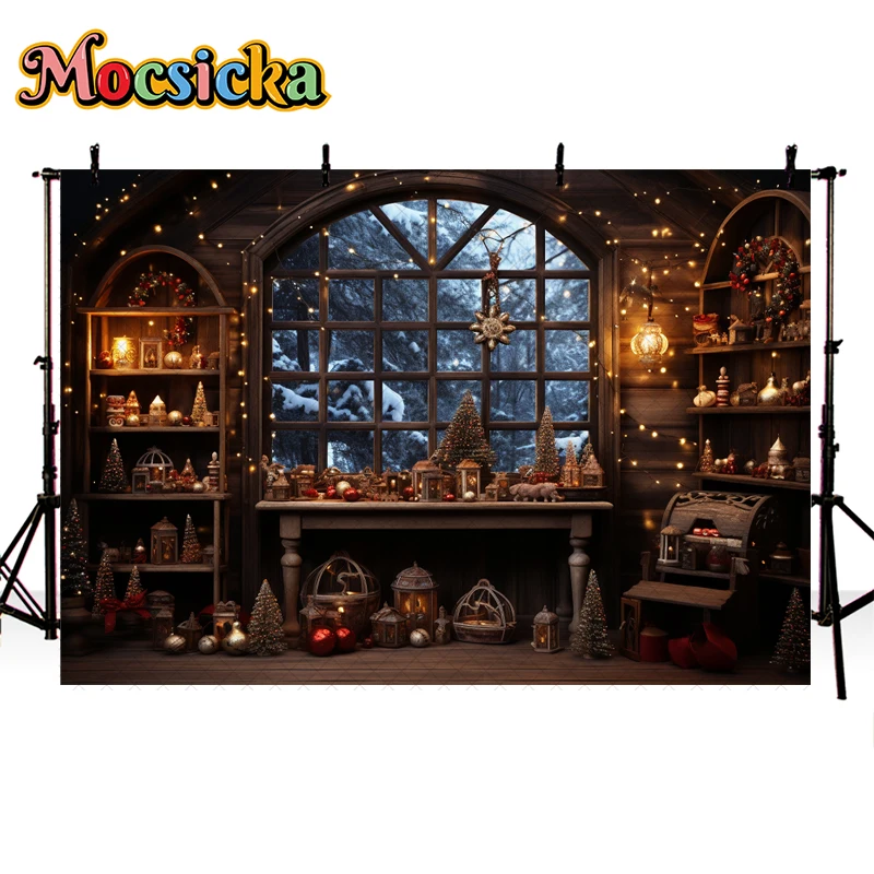 Mocsicka Santas Cabinet of Christmas Wishes Photography Backdrops For Child Portrait Props Family Xmas Livingroom Background