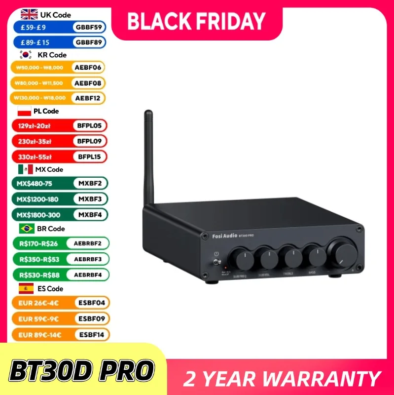 Fosi Audio Bluetooth Sound Power Amplifier 2.1 Channel Amp Audio Reciver for Speaker Subwoofer 165Wx2 +350W BT30D PRO