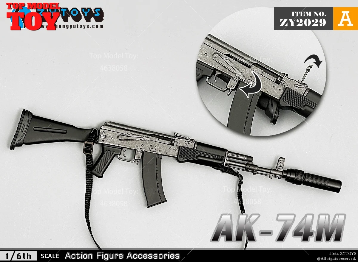 Zytoys ปืนไรเฟิลจู่โจม AK74M ขนาด1/6 ZY2029อุปกรณ์การต่อสู้โมเดล16/17ซม. พอดีกับตุ๊กตาทหารตุ๊กตาขยับแขนขาได้ขนาด12นิ้ว