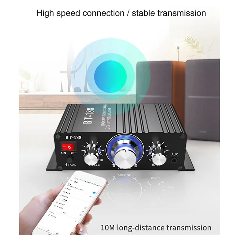 News BT-188 Digital Bluetooth Amplifier Mini 2-Channel Output Home Computer Audio Amplifier 12V Car